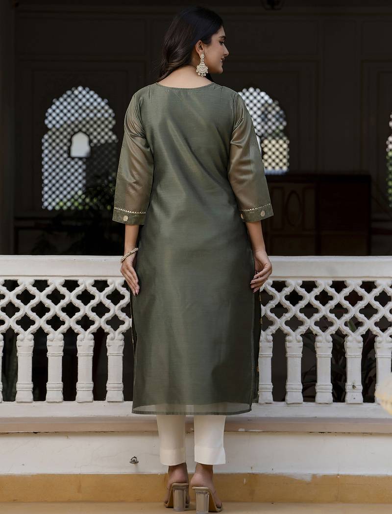 Green color beautiful silk blend fabric sophisticated kurta for girls