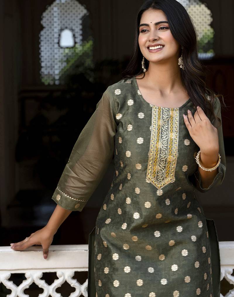 Green color beautiful silk blend fabric sophisticated kurta for girls