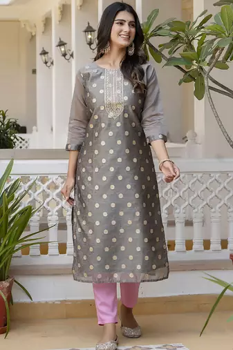 Grey color beautiful silk blend fabric sophisticated kurta for girls