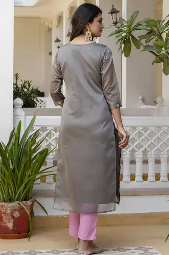 Grey color beautiful silk blend sophisticated kurta for girls