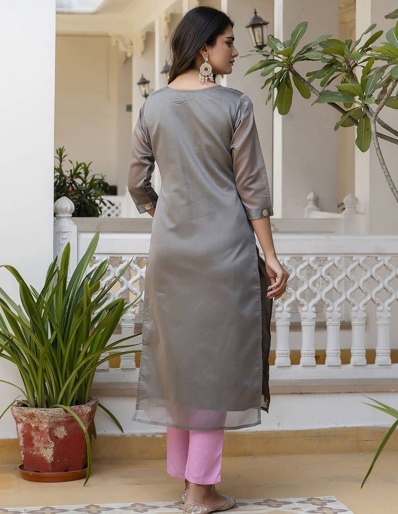 Grey color beautiful silk blend fabric sophisticated kurta for girls