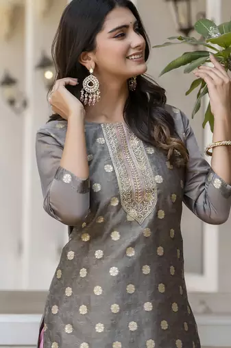 Grey color beautiful silk blend sophisticated kurta for girls