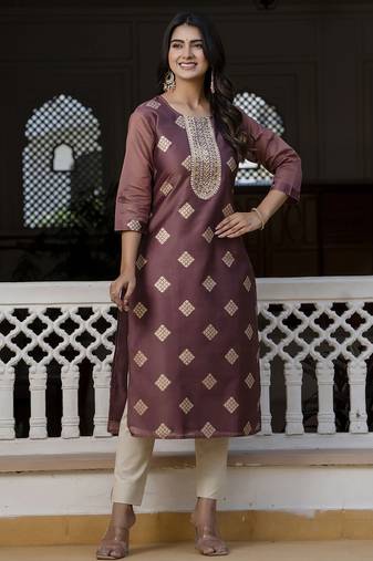 Purple color beautiful silk blend fabric sophisticated kurta for girls
