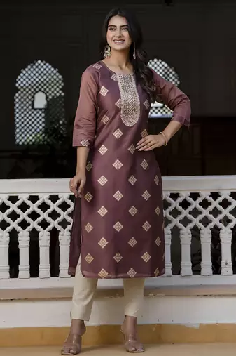 Purple color beautiful silk blend fabric sophisticated kurta for girls