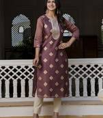 Purple color beautiful silk blend fabric sophisticated kurta for girls