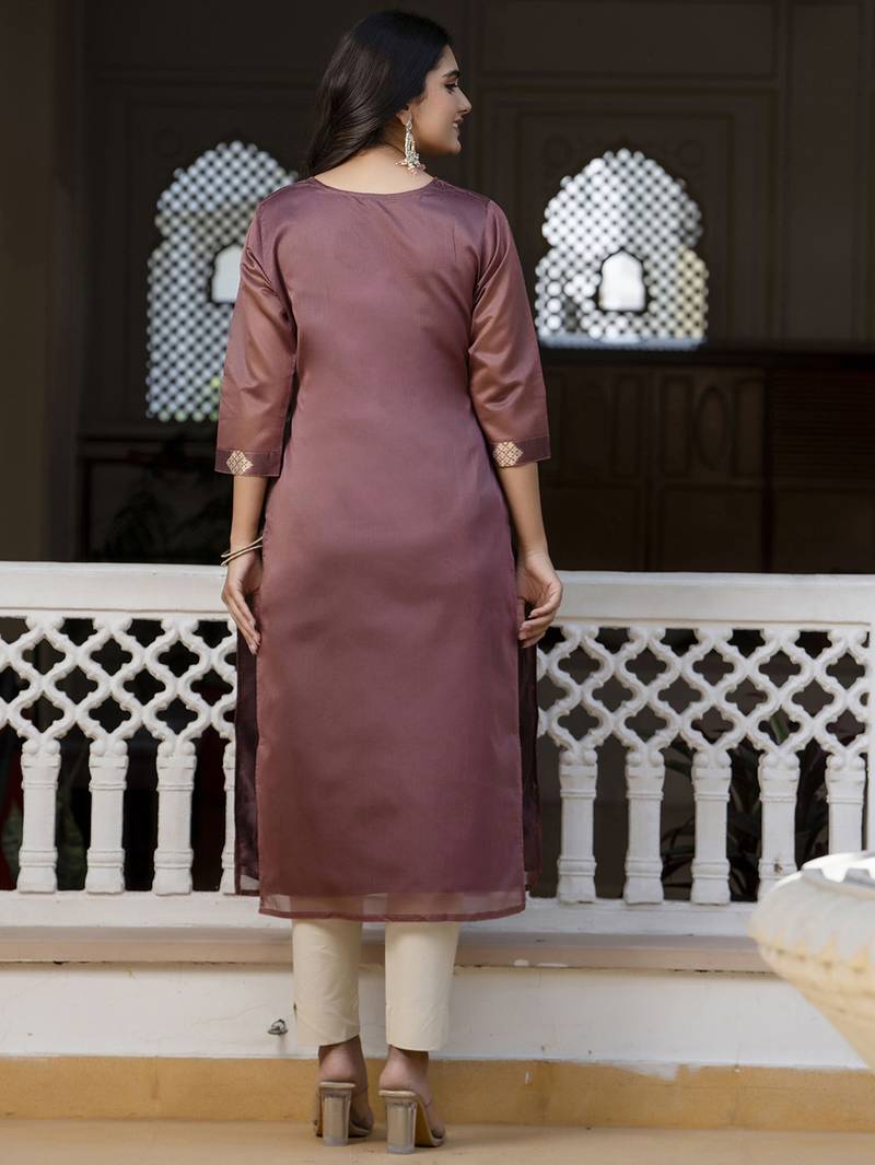 Purple color beautiful silk blend fabric sophisticated kurta for girls