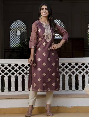 Purple color beautiful silk blend sophisticated kurta for girls 4