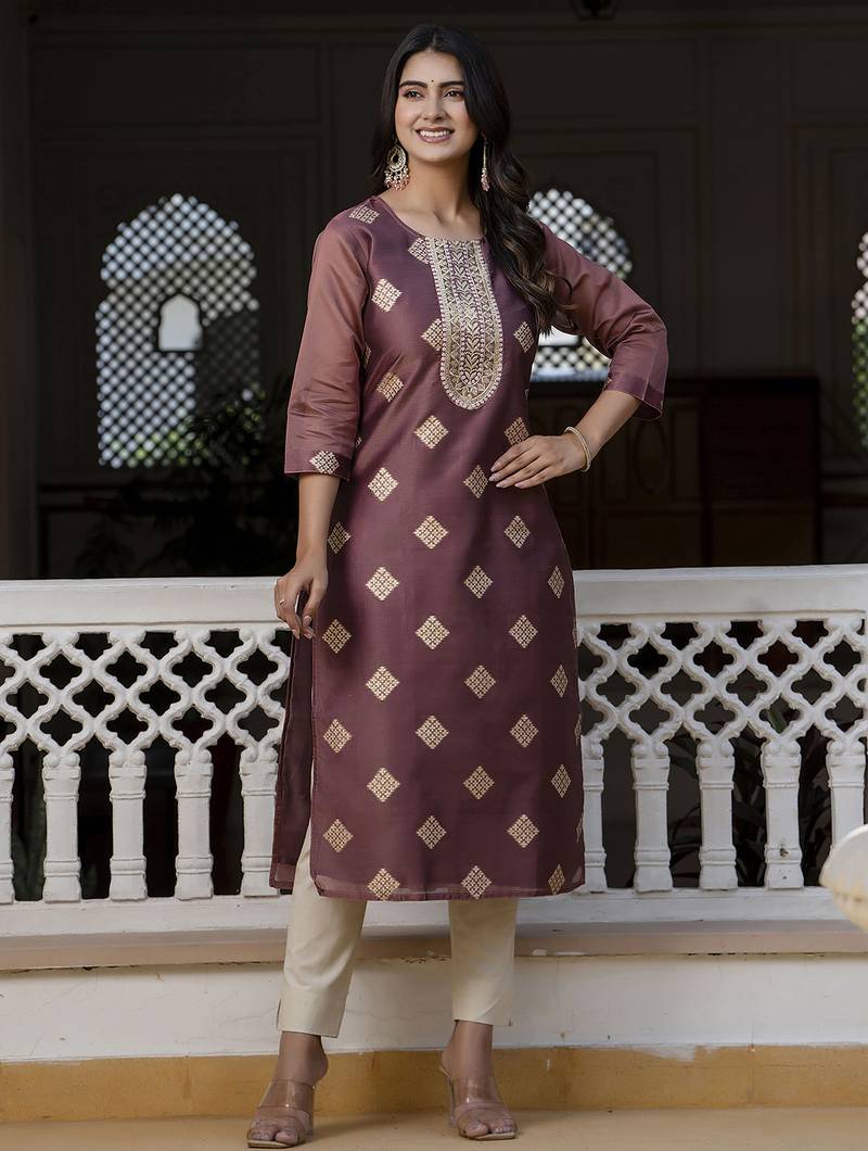 Purple color beautiful silk blend fabric sophisticated kurta for girls
