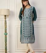 Teal color cotton silk fabric woven designer ethnic formal kurta