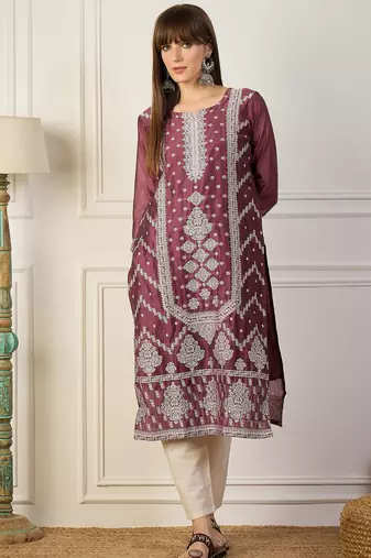 Lavender color cotton silk fabric woven designer ethnic formal kurta