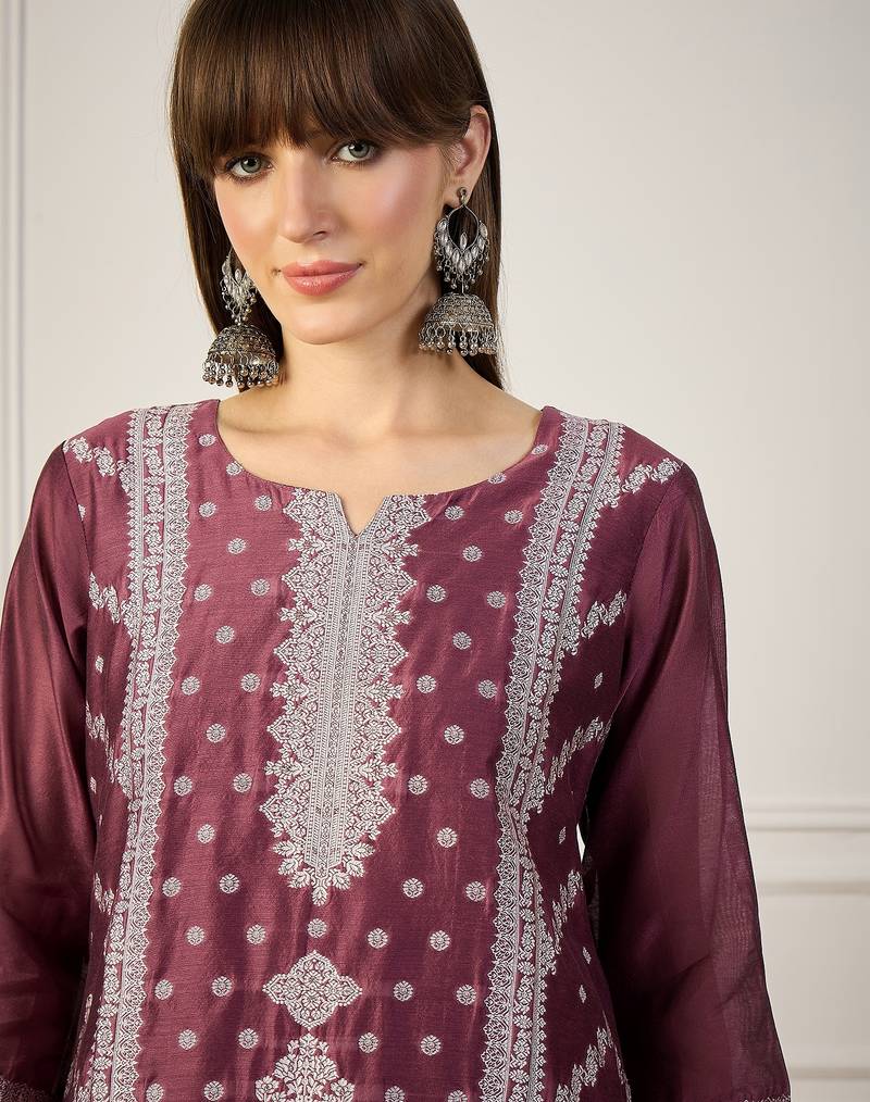 Lavender color cotton silk fabric woven designer ethnic formal kurta