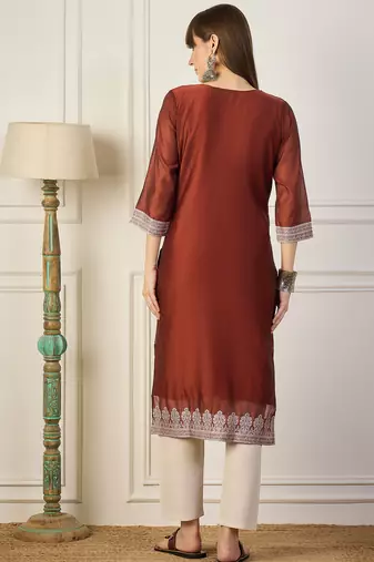 Orange color cotton silk woven formal kurta