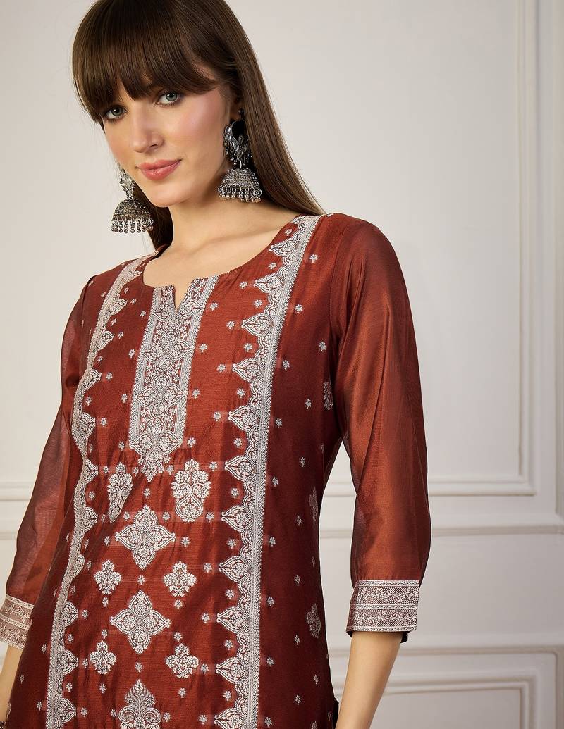 Orange color cotton silk fabric woven designer ethnic formal kurta