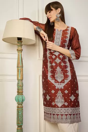 Orange color cotton silk woven formal kurta