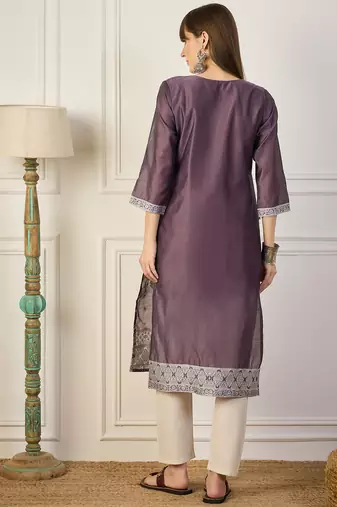 Purple color cotton silk woven formal kurta