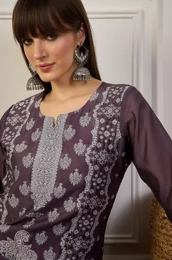 Purple color cotton silk woven formal kurta