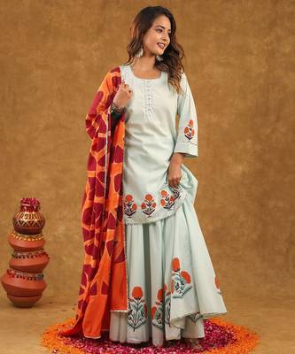 Blue kurti skirt with duptta 2