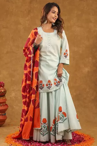 Blue kurti skirt with duptta