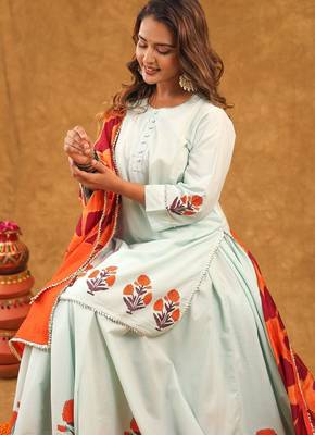 Blue kurti skirt with duptta 3