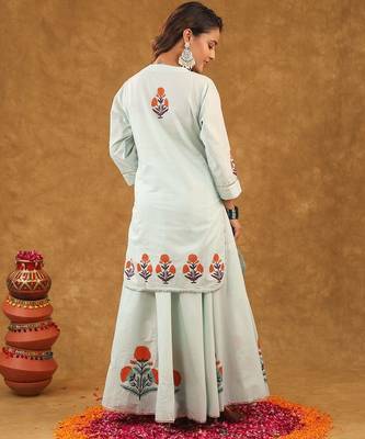 Blue kurti skirt with duptta 1