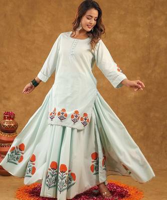 Blue kurti skirt with duptta 4
