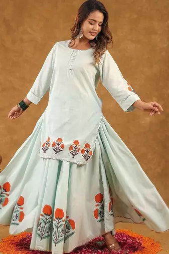 Blue kurti skirt with duptta