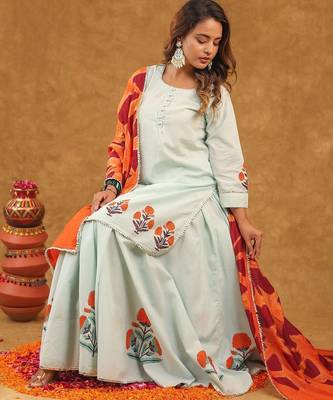 Blue kurti skirt with duptta 5