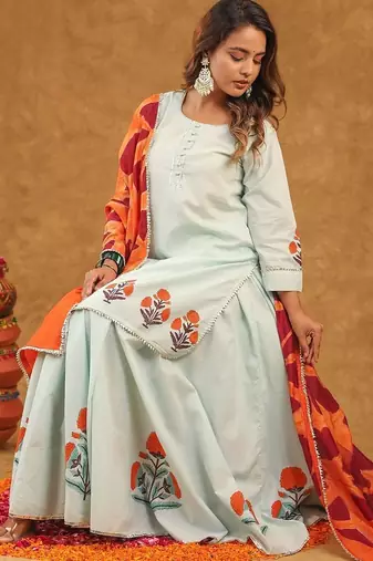 Blue kurti skirt with duptta