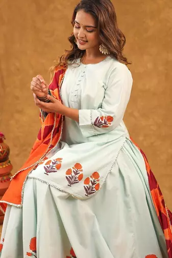 Blue kurti skirt with duptta