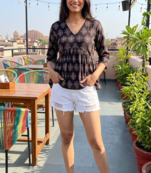 Women's Rayon Handprinted handmade block printed designer Black tops & tunics