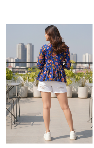 Women's Rayon Handprinted Handmade Floral Printed Designer Blue Tops & Tunics 5