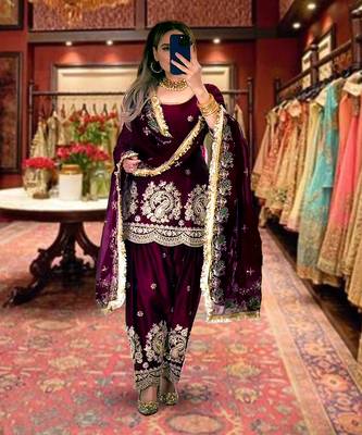 Purple heavy embroidered festive suit 4