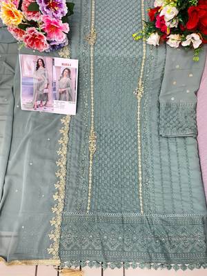 Light green embroidered faux georgette salwar suit 3
