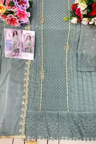 Light green embroidered faux georgette salwar suit