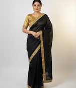 Black sequenced work georgette saree with blouse piece.
