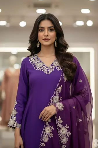 Purple embroidered kurta set
