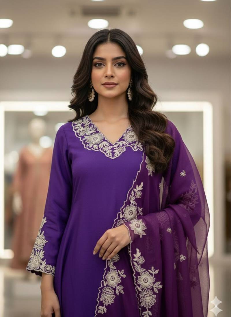 Purple embroidered kurta set