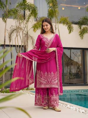 Rani-pink embroidered kurta set 1