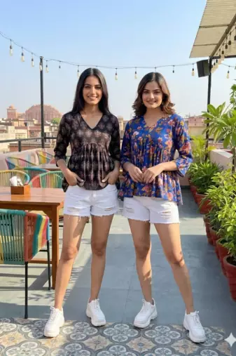 Noor Startup Pack Of 2 Women's rayon handprinted handmade Floral Botanical printed designer tops & tunics