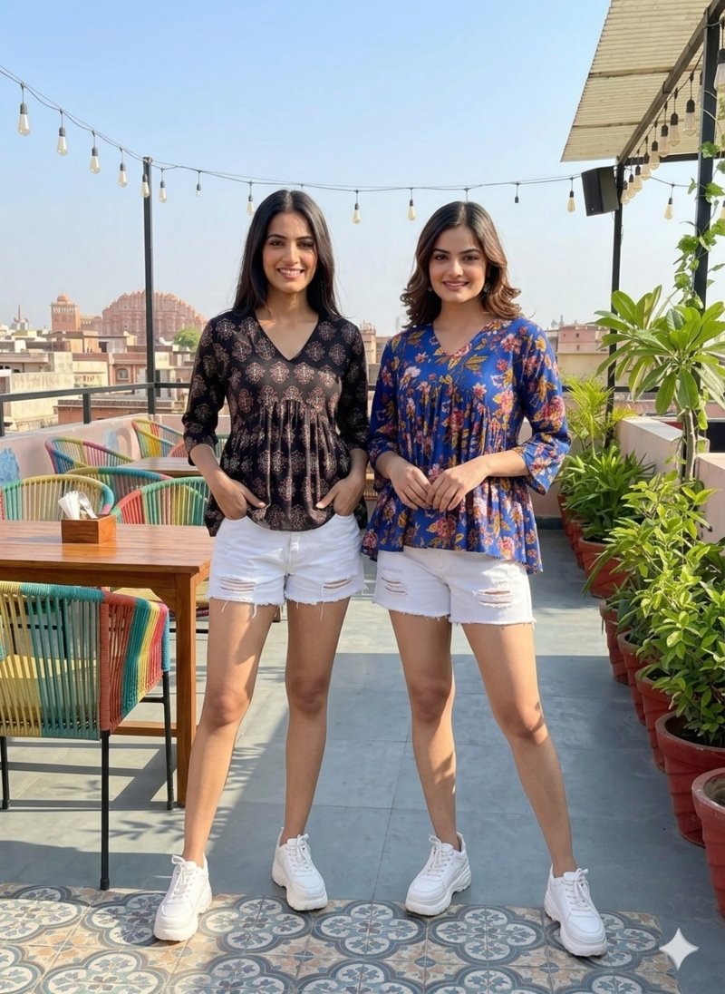 Noor Startup Pack Of 2 Women's rayon handprinted handmade Floral Botanical printed designer tops & tunics