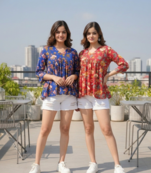 Noor startup pack of 2 women's rayon handprinted handmade floral botanical printed designer tops & tunics