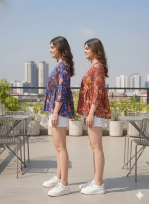 Noor startup pack of 2 women's rayon handprinted handmade floral botanical printed designer tops & tunics 2