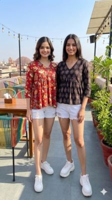 Noor startup pack of 2 women's rayon handprinted handmade floral botanical printed designer tops & tunics 1