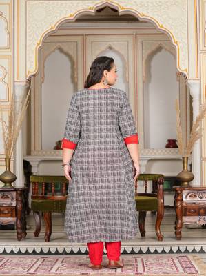 Yash gallery women's plus size cotton printed anarkali kurta (grey) 2