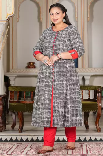 Yash gallery women's plus size cotton printed anarkali kurta (grey)