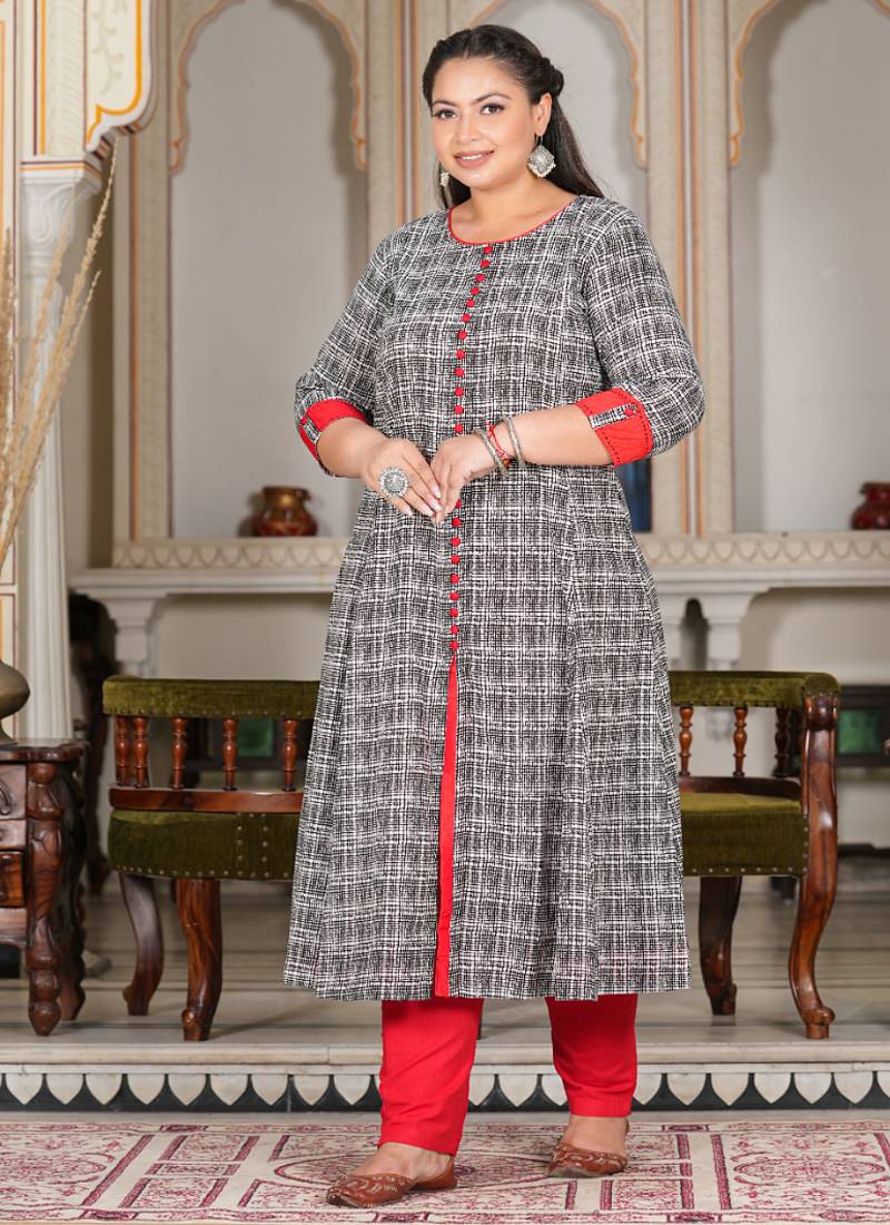 Yash gallery women's plus size cotton printed anarkali kurta (grey)