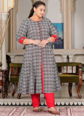 Yash gallery women's plus size cotton printed anarkali kurta (grey) 4