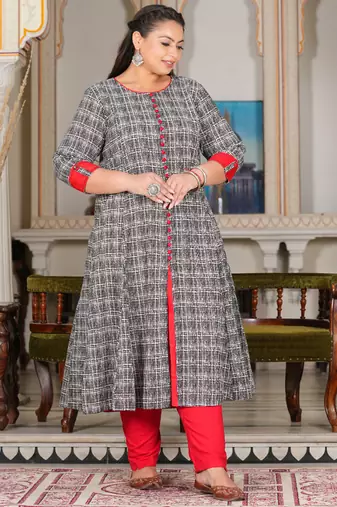 Yash gallery women's plus size cotton printed anarkali kurta (grey)