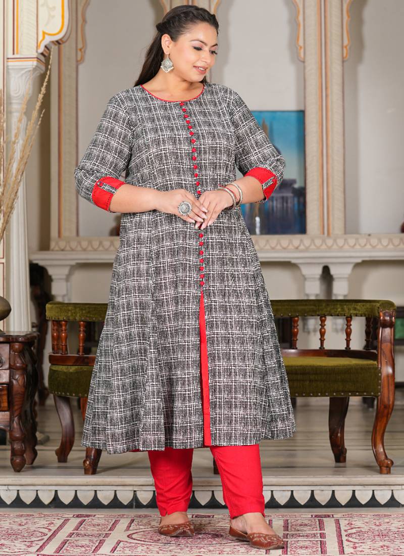 Yash gallery women's plus size cotton printed anarkali kurta (grey)