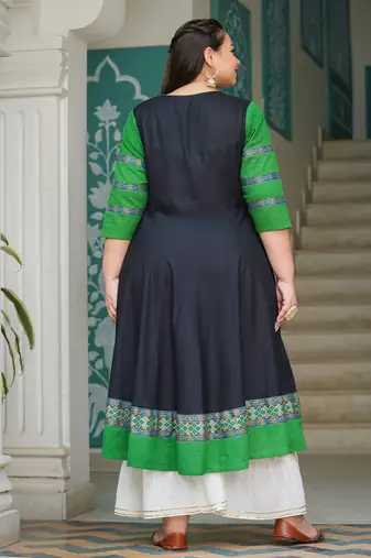 Yash gallery women's rayon anarkali kurta (black)